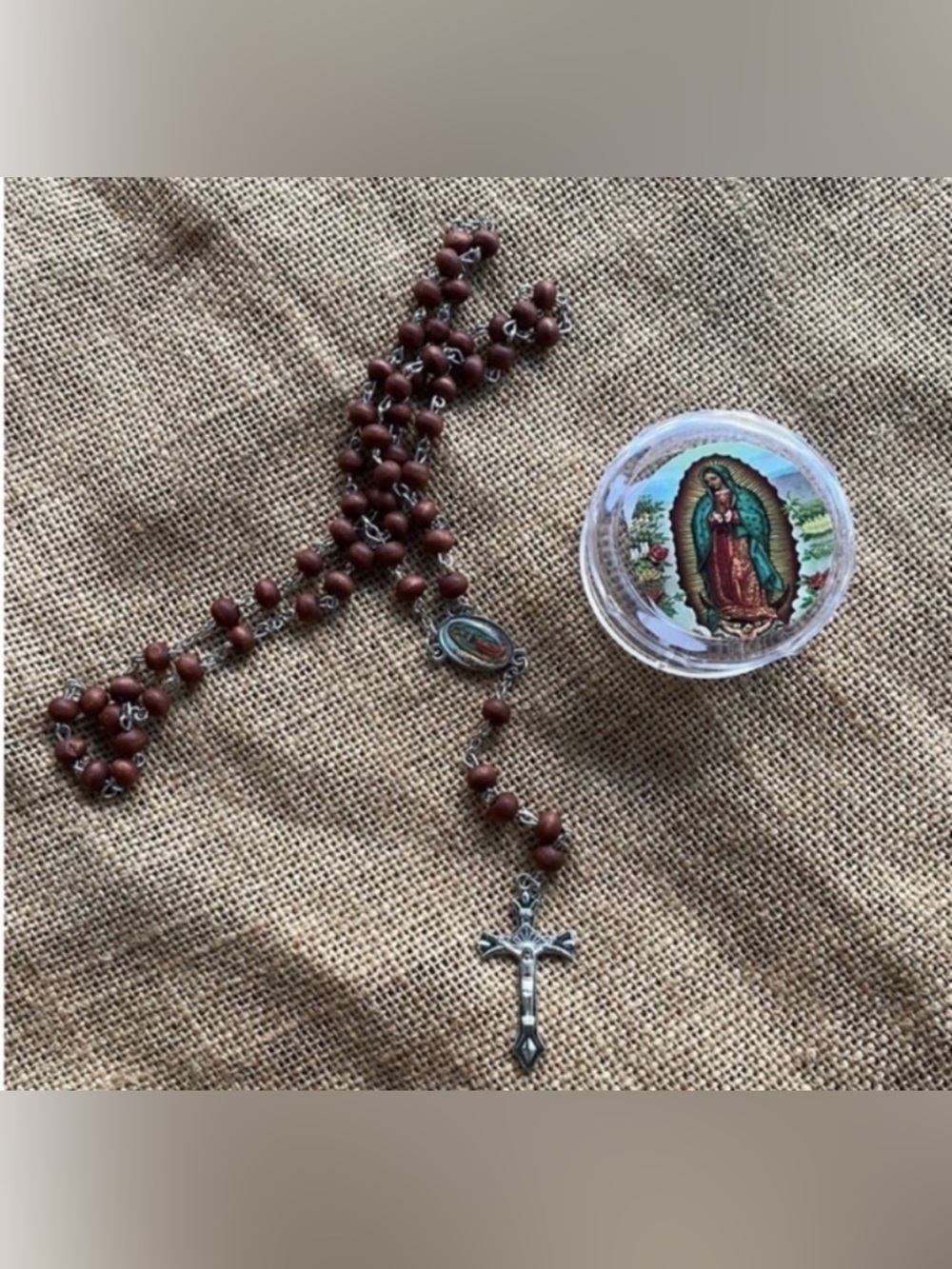 Wooden Rosary with Cross and Icon Case New Virgin Mary